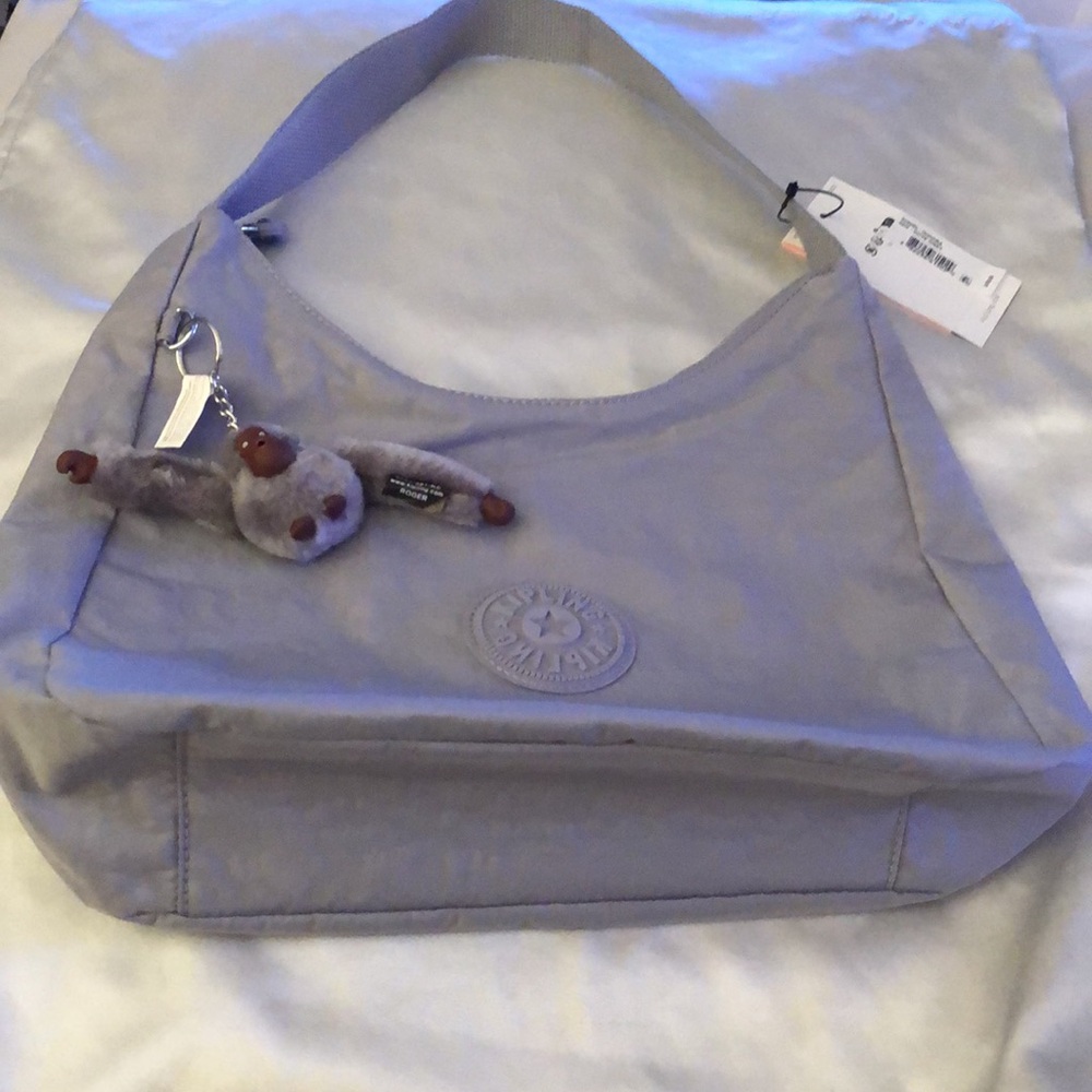 Kipling Isidora Nylon Shoulder Bag Dove Grey + Monkey Key Chain OS NWT - Picture 16 of 16